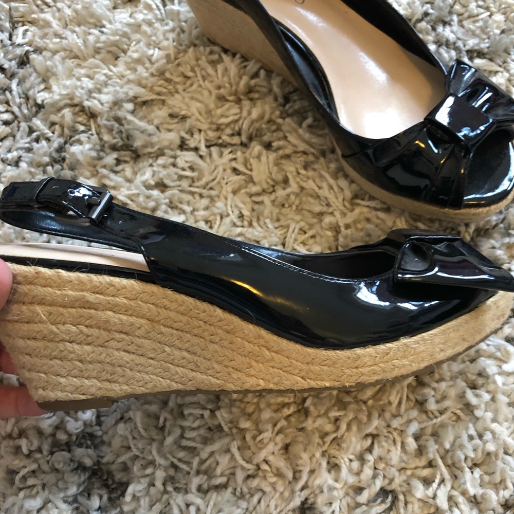 Black open toe wedges